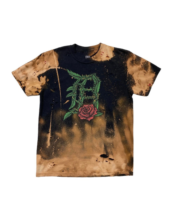 Ink Detroit - Old English D Rose - T-Shirt - Reverse Dyed Black