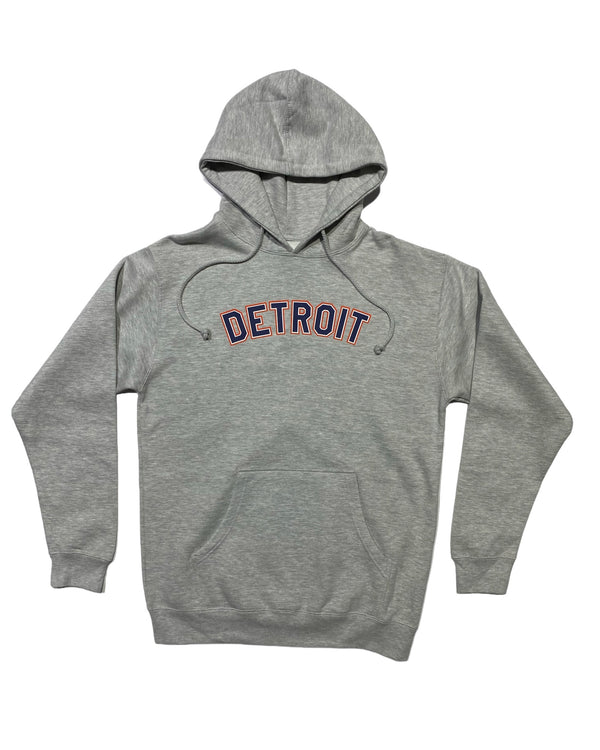 Basic Detroit Printed in Tigers Colors on a Athletic Grey Hoodie
