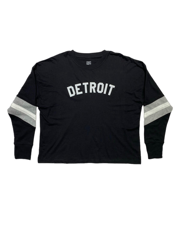 Ink Detroit - Ladies Boxy Varsity Long sleeve - Black