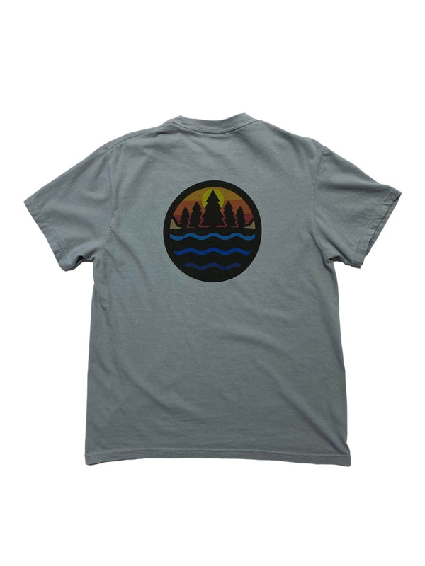 The Great Lakes State Woods and Waves Logo on the Back of a premium T-Shirt
