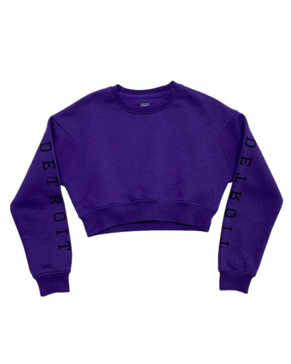 Detroit Sleeve printed crop fleece in Royal Purple