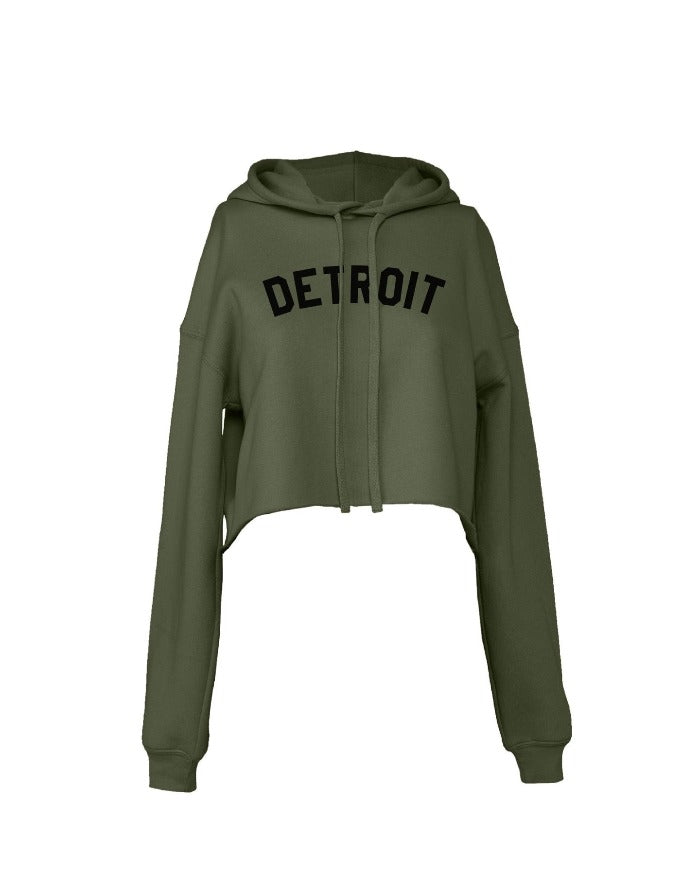 Olive green crop online hoodie