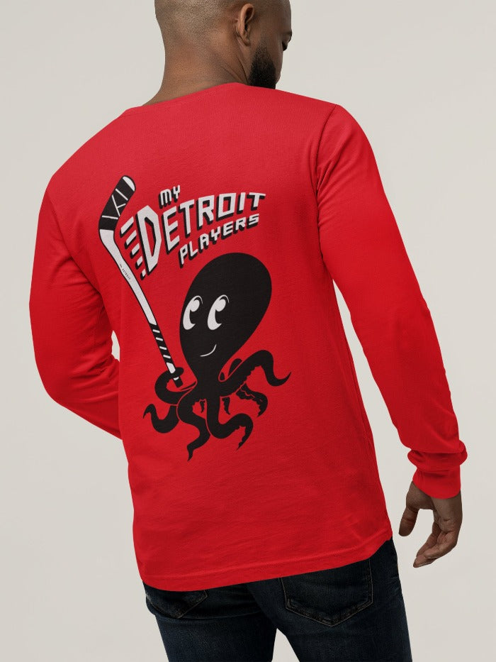 Ink Detroit, My Detroit Players long sleeve T-Shirt with embroidered patch on front left chest and sleeve print near cuff.