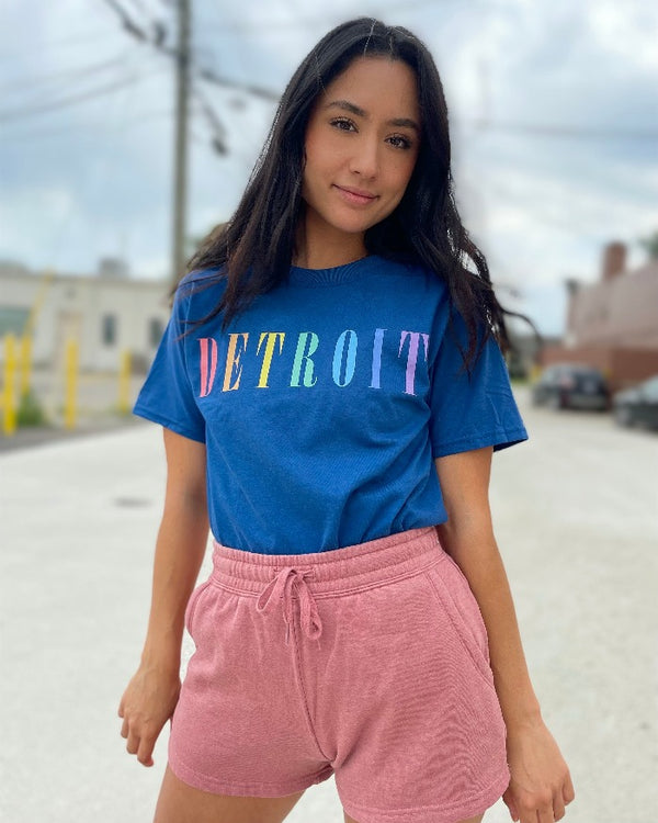 Ink Detroit - Pastel Rainbow - T-Shirt - Regal Blue