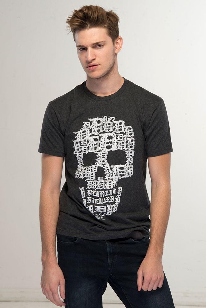 Ink Detroit Skull T-Shirt - Charcoal Grey with White