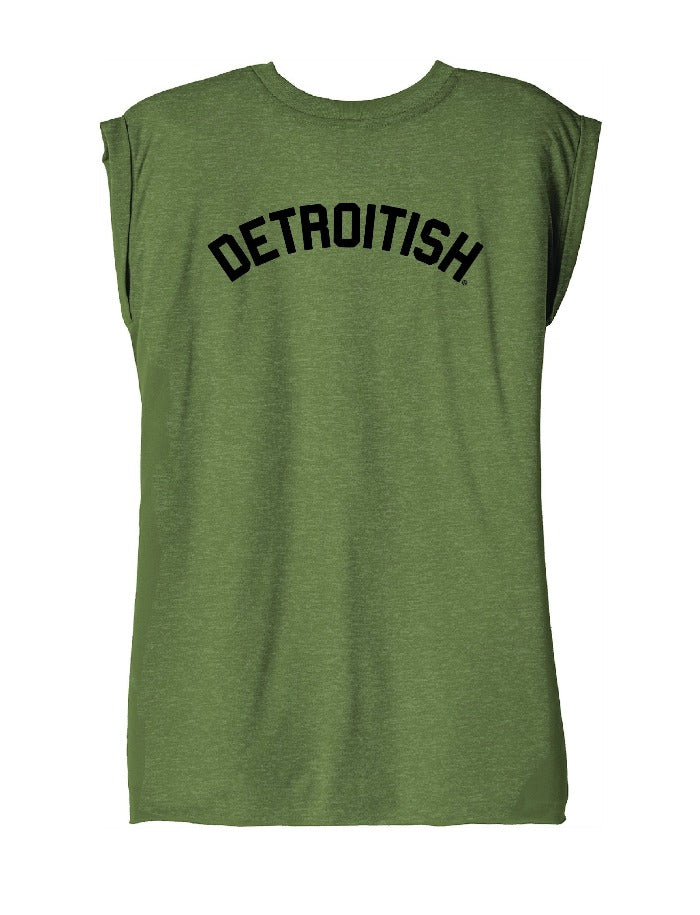 Ink Detroit Detroitish Women's Flowy Muscle T-Shirt Rolled Cuff - Peac