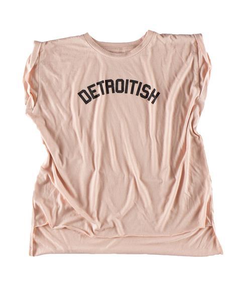 Ink Detroit Detroitish Women's Flowy Muscle T-Shirt Rolled Cuff - Peach