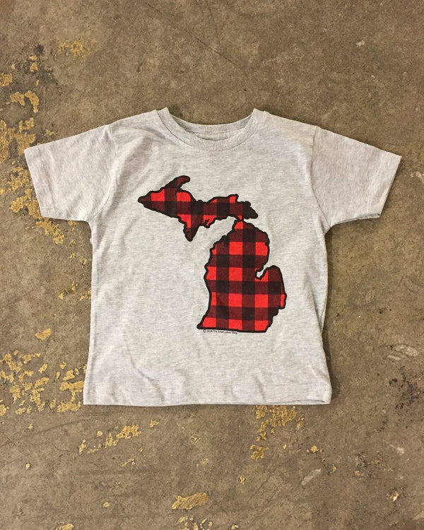 The Great Lakes State Buffalo Plaid Flannel Toddler T-Shirt - Heather Grey