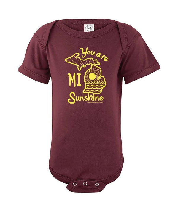 The Great Lakes State You Are MI Sunshine Baby Onesie - Maroon