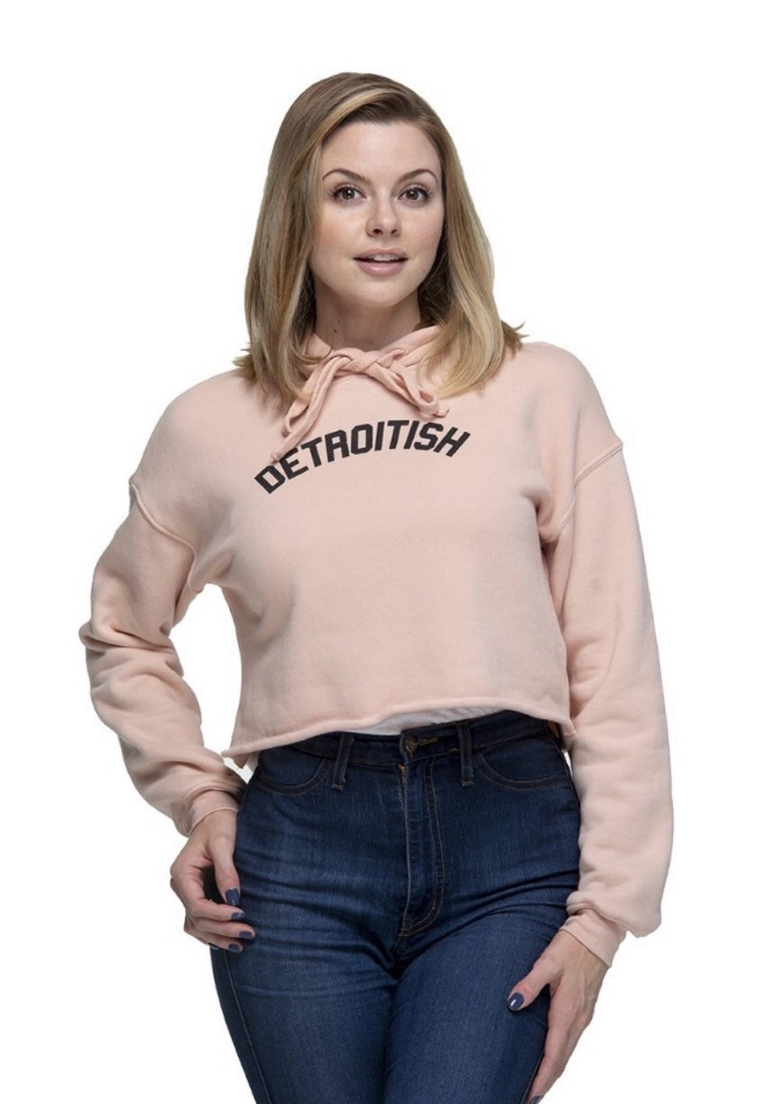 Ink Detroit Detroitish Fleece Crop Hoodie - Peach