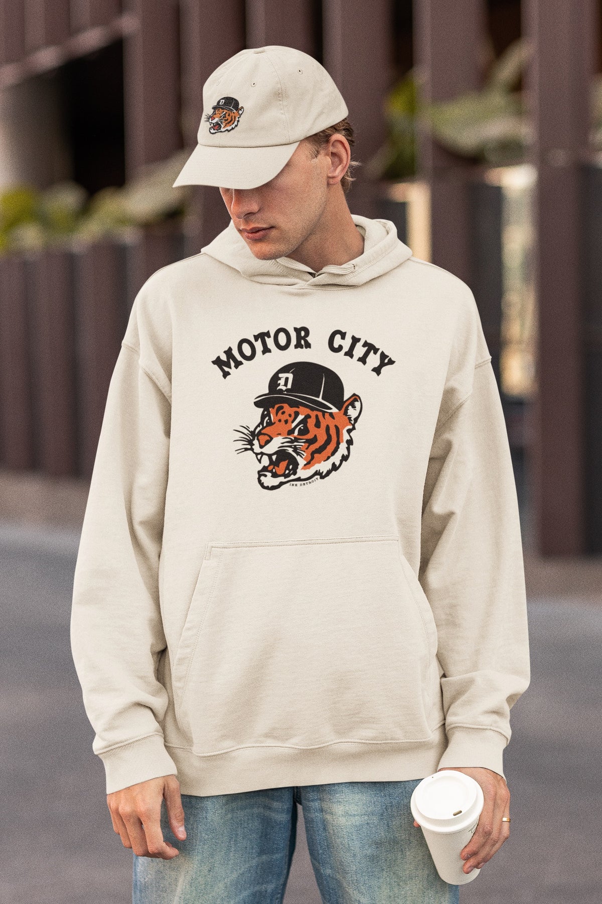 Motor City Kitty Unisex Pullover Hoodie - Natural - Ink Detroit