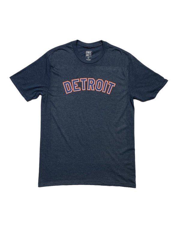 Navy & Orange Basic Detroit Print on Heather Navy T-Shirt