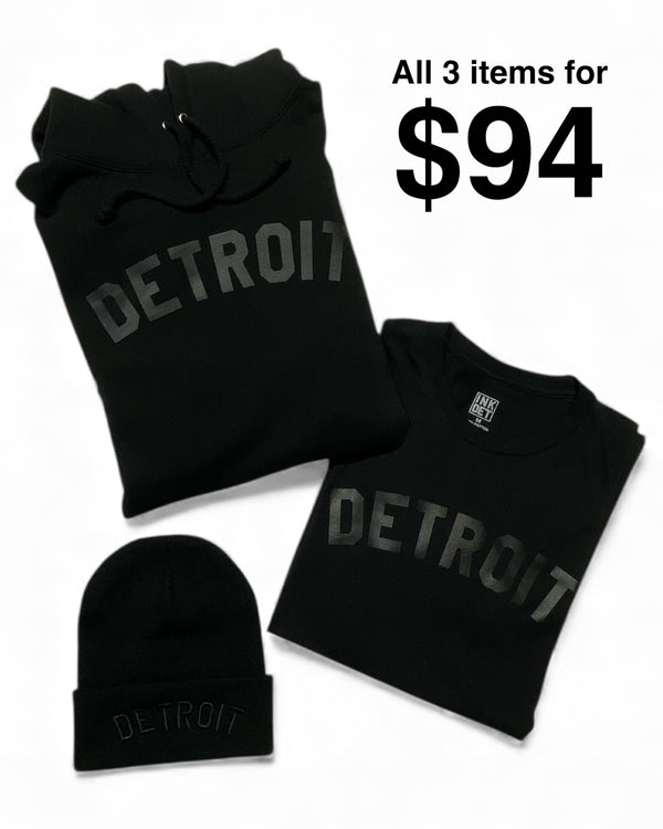 Ink Detroit - Black on Black Bundle 2 - Hoodie, Tee and Beanie