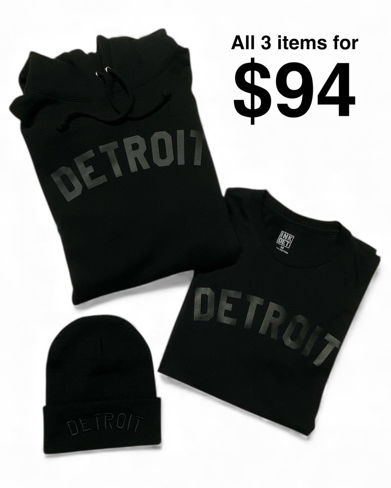 Ink Detroit - Black on Black Bundle 2 - Hoodie, Tee and Beanie