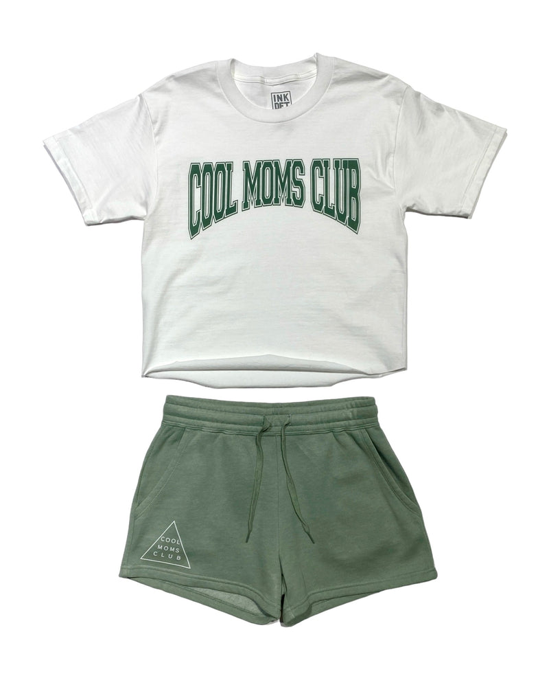 Cool Moms Club - Varsity Sage Print kinda Crop T-Shirt - White