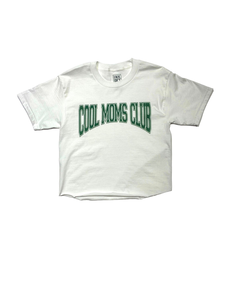 Cool Moms Club - Varsity Sage Print kinda Crop T-Shirt - White