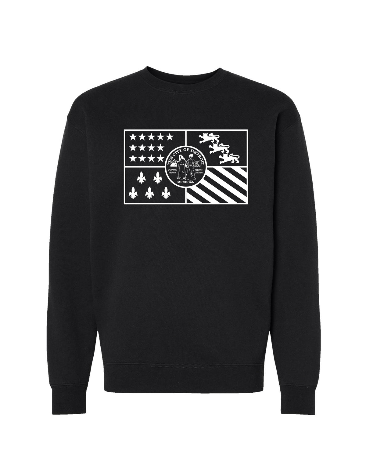 City of Detroit Flag (Solid white print) Crewneck sweatshirt - Ink Detroit
