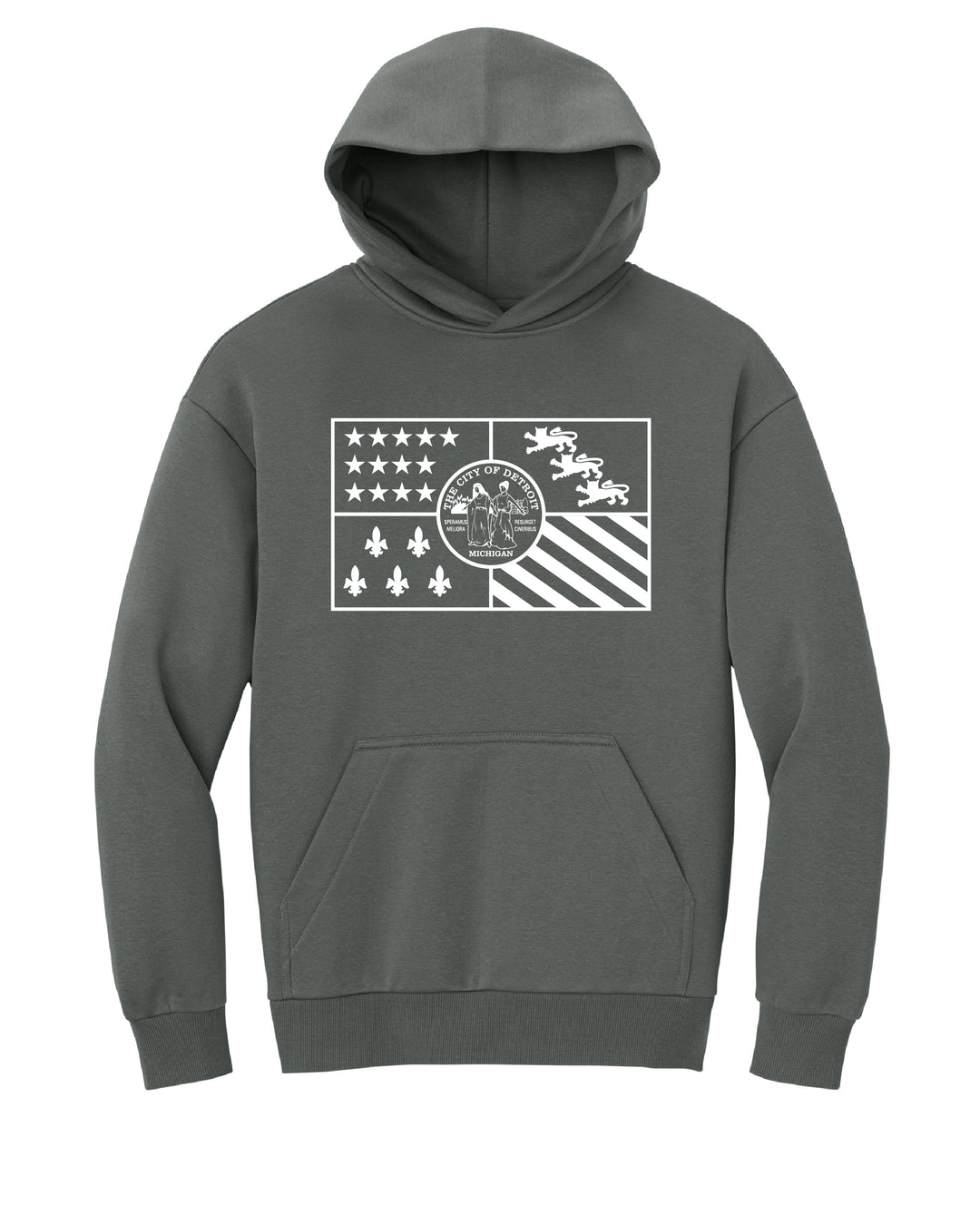 City of Detroit Flag Hoodie in deep smoke grey.