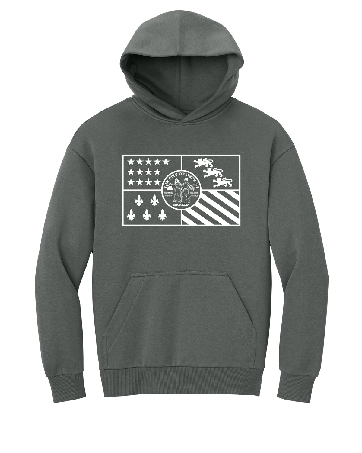 City of Detroit Flag (Solid white print) Hoodie - Ink Detroit