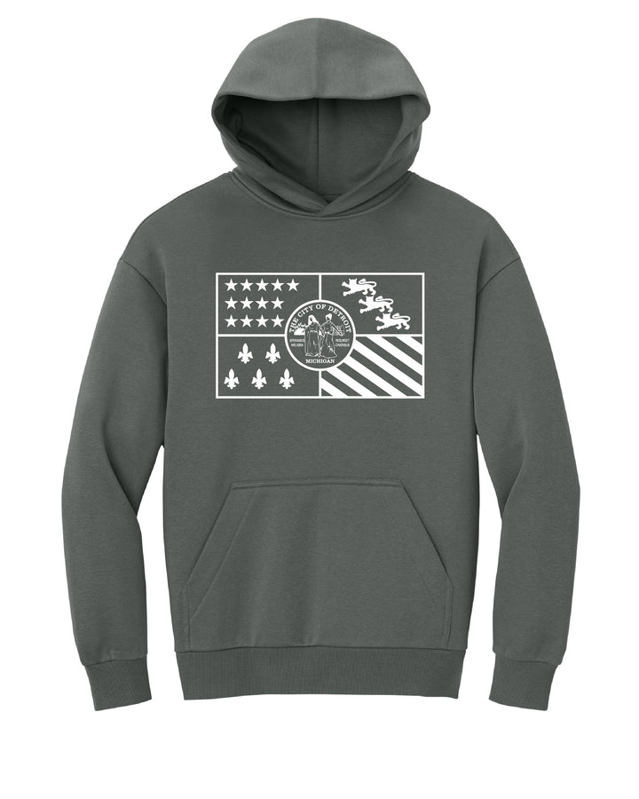 City of Detroit Flag Hoodie in deep smoke grey.
