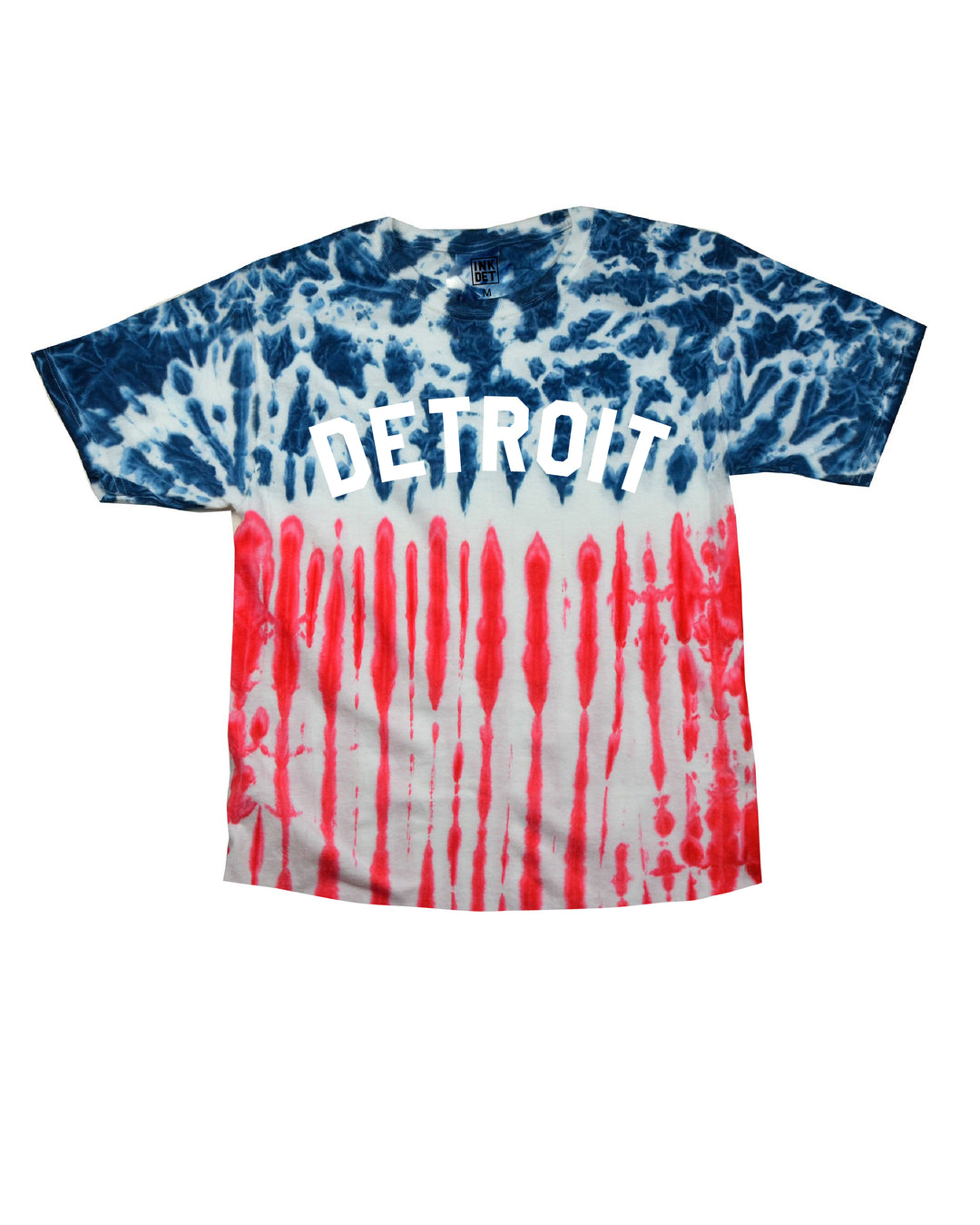 Ladies Classic Detroit Red, White, and Blue Tie Dye Kinda Cropped T-Shirt