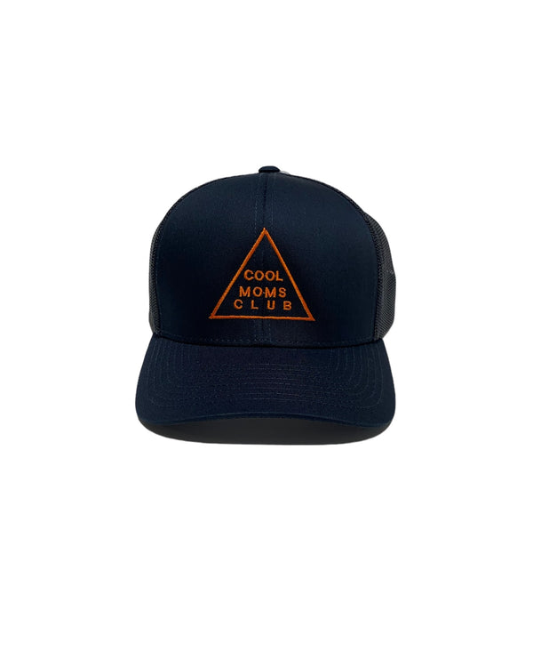 Cool Moms Club Trucker Hat - Navy with Orange Stitch