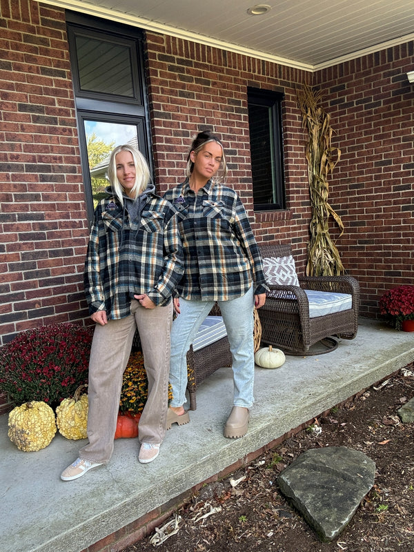 Cool Moms Club Flannel - Dark Khaki and Navy