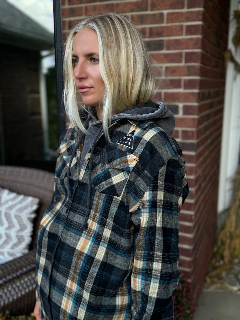 Cool Moms Club Flannel - Dark Khaki and Navy