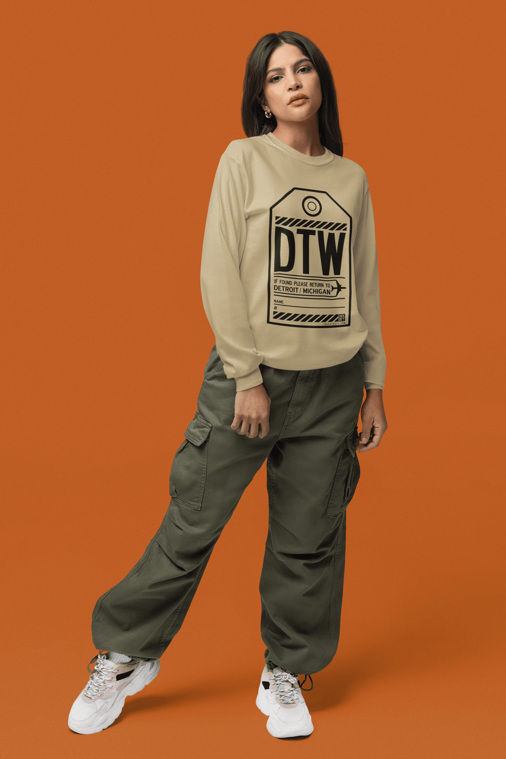 Ink Detroit - DTW Luggage Tag Heavy Long Sleeve T-Shirt - Available in 2 Colors - Ink Detroit