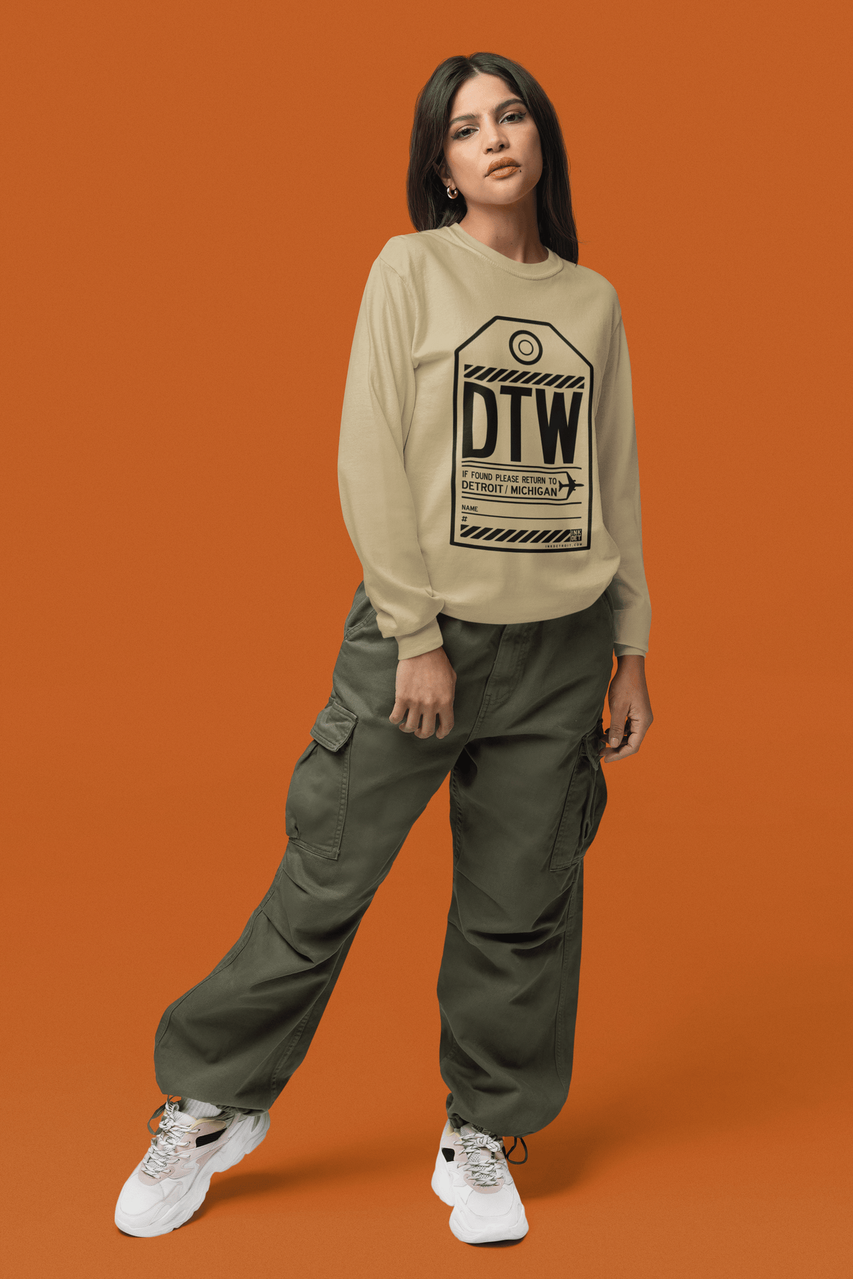 Ink Detroit - DTW Luggage Tag Heavy Long Sleeve T-Shirt - Available in 2 Colors - Ink Detroit