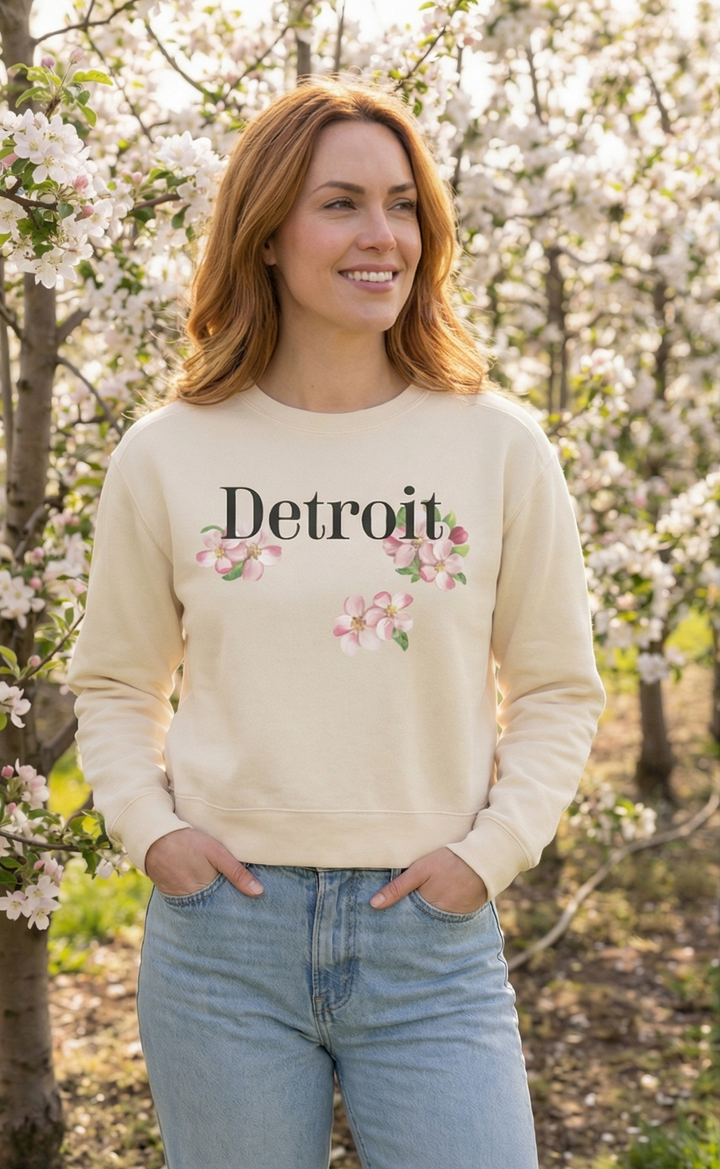 Detroit Apple Blossom Mid-Length Crewneck