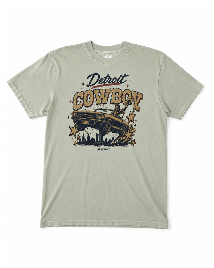 Detroit Cowboy riding in a wild Mustang T-Shirt