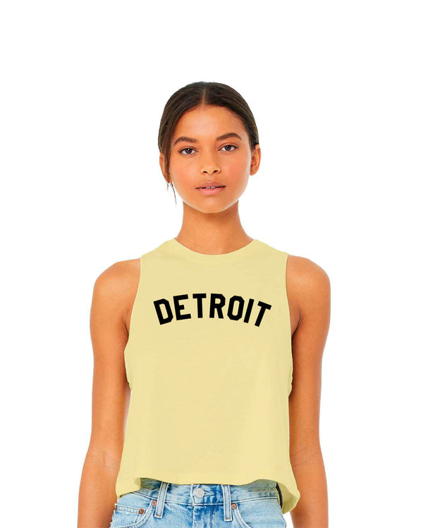 Ink Detroit Racerback Crop Tank Top - Vanilla