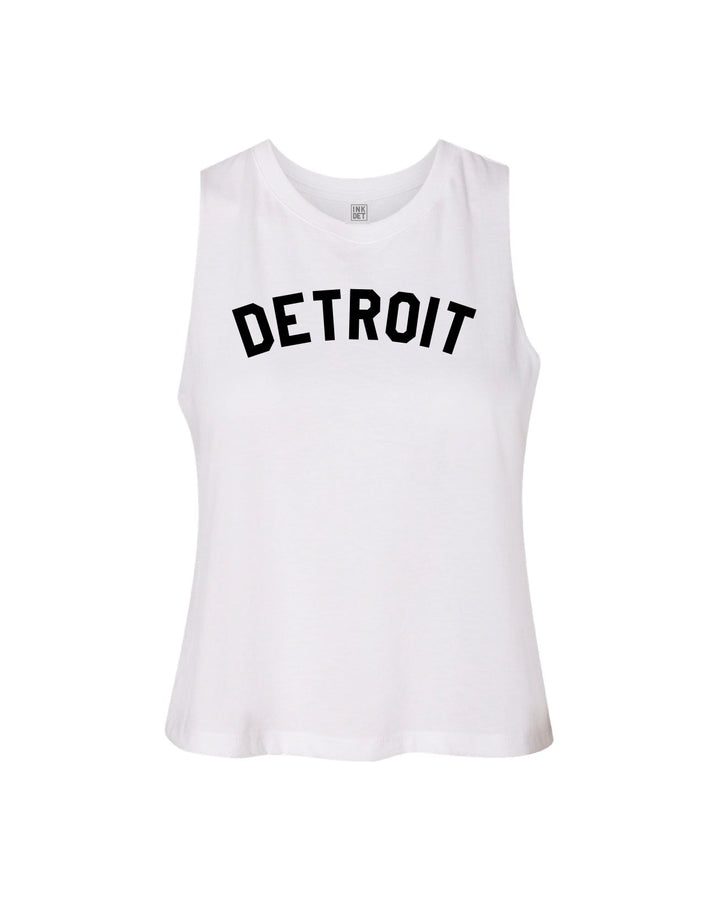 Ink Detroit Racerback Crop Tank Top - White