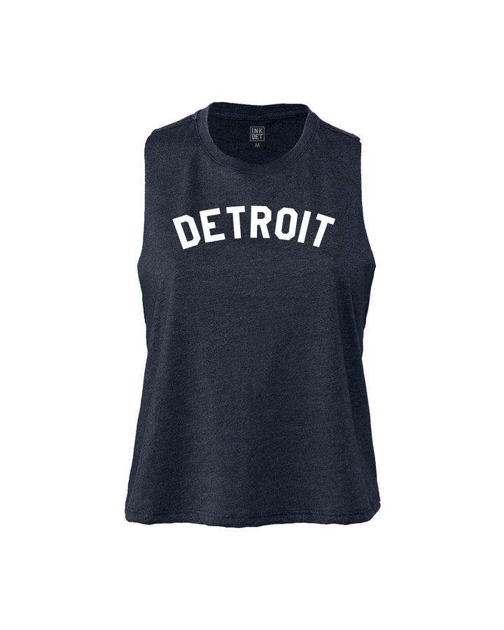 Ink Detroit Racerback Crop Tank Top - Black