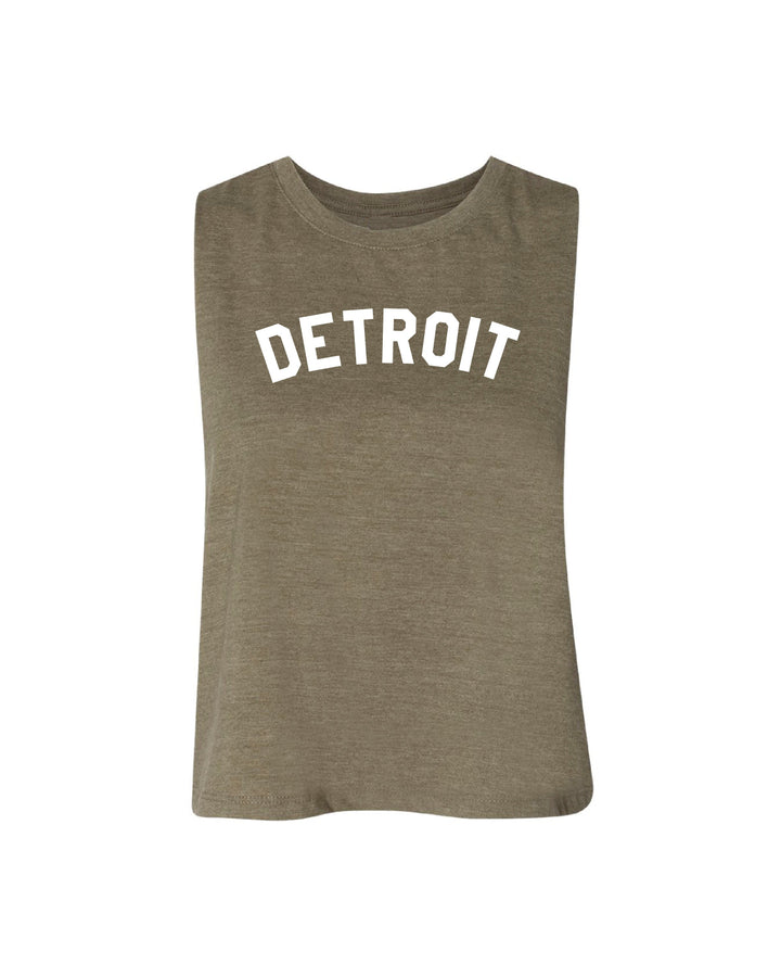 Ink Detroit Racerback Crop Tank Top - Heather Olive
