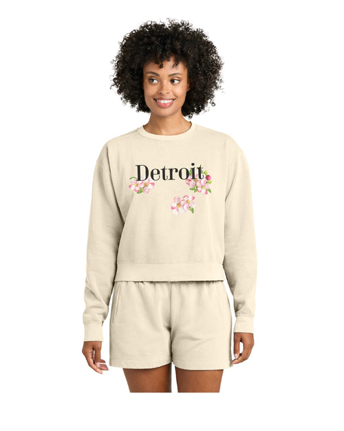 Detroit Apple Blossom Mid-Length Crewneck - Ink Detroit