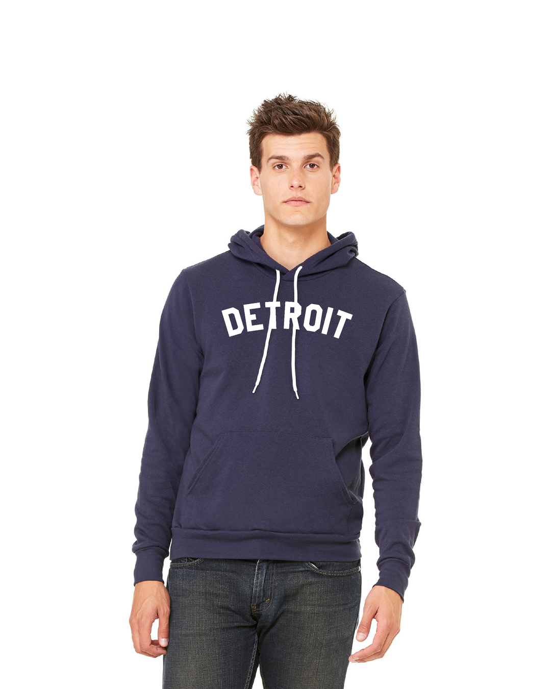 Navy Pullover Hoodie with "DETROITISH" in white across the chest