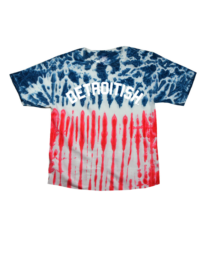 Ladies Detroitish Red, White, and Blue Tie Dye Kinda Cropped T-Shirt