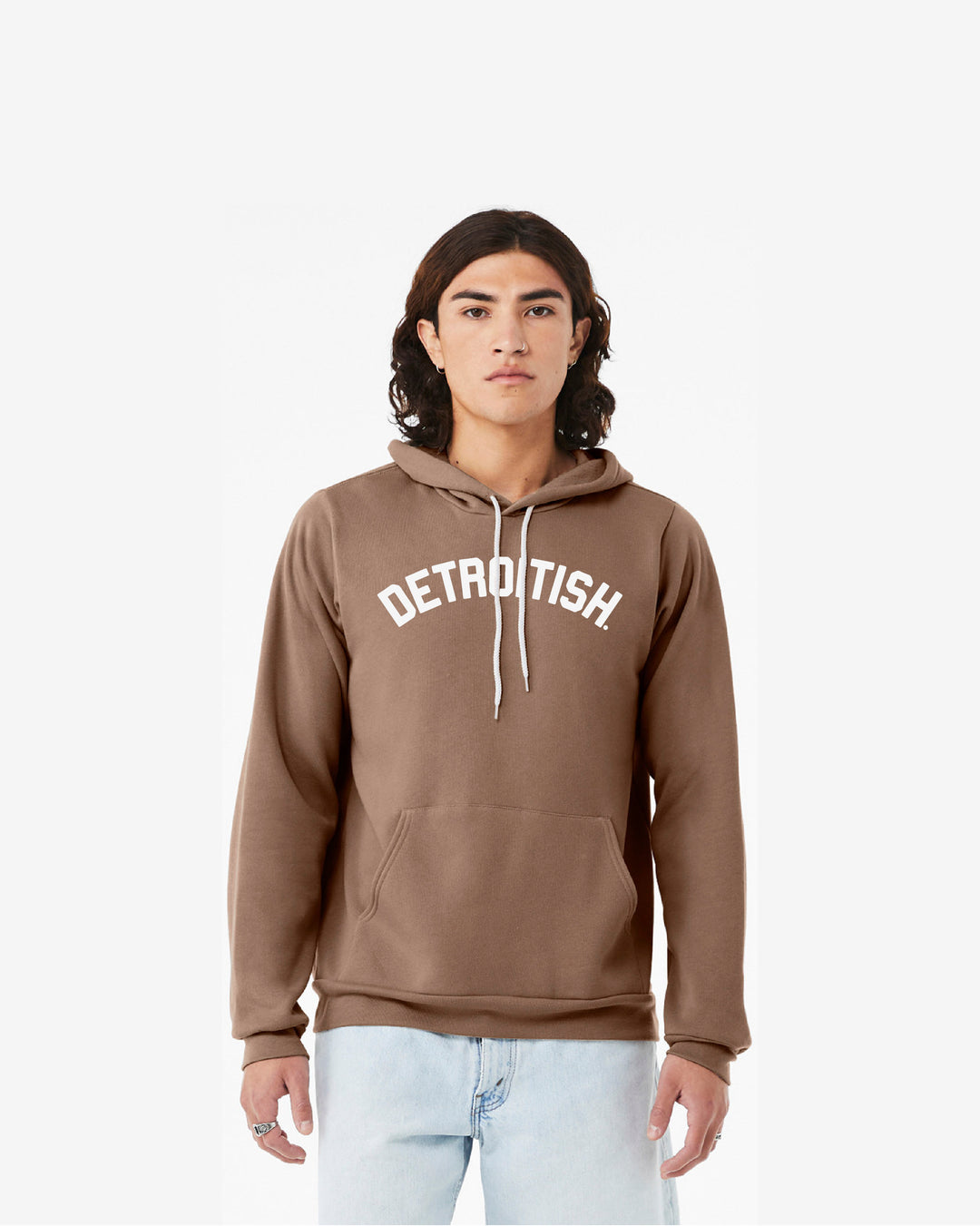 Brown Pullover Hoodie with "DETROITISH" in white across the chest