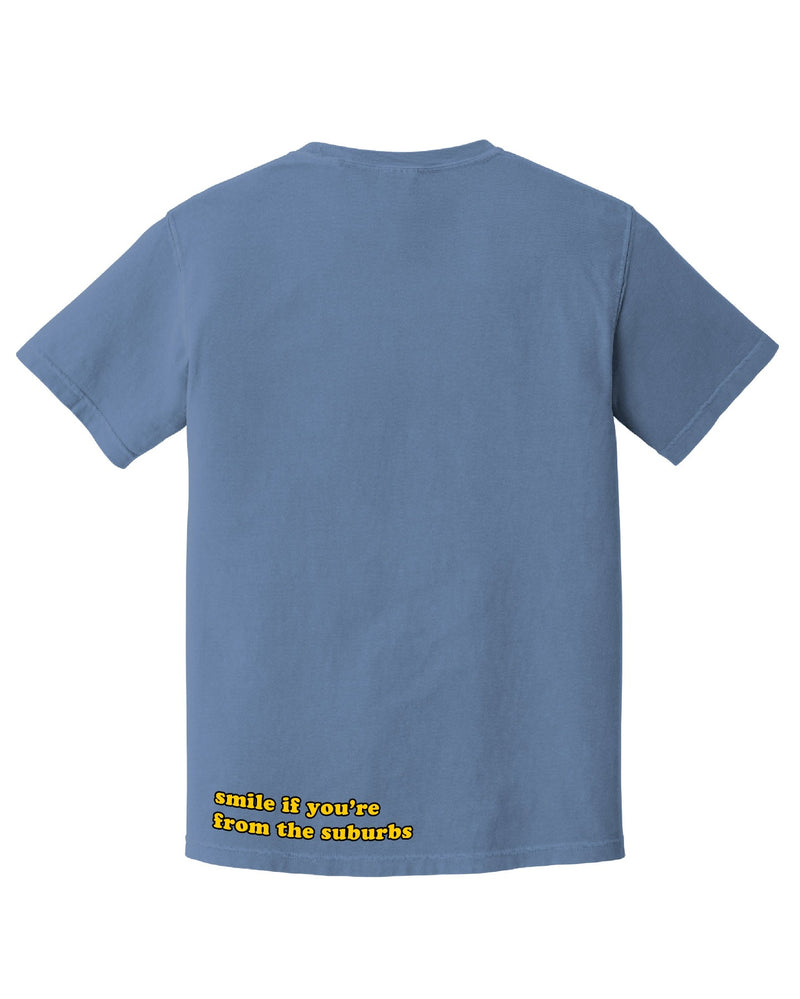 Detroitish smiley face t-shirt denim blue back print