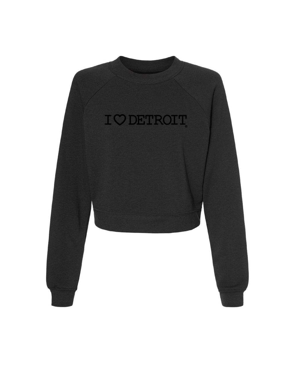 I Love Detroit - Women's Raglan Pullover Fleece Crop Sweatshirt - Ink Detroit