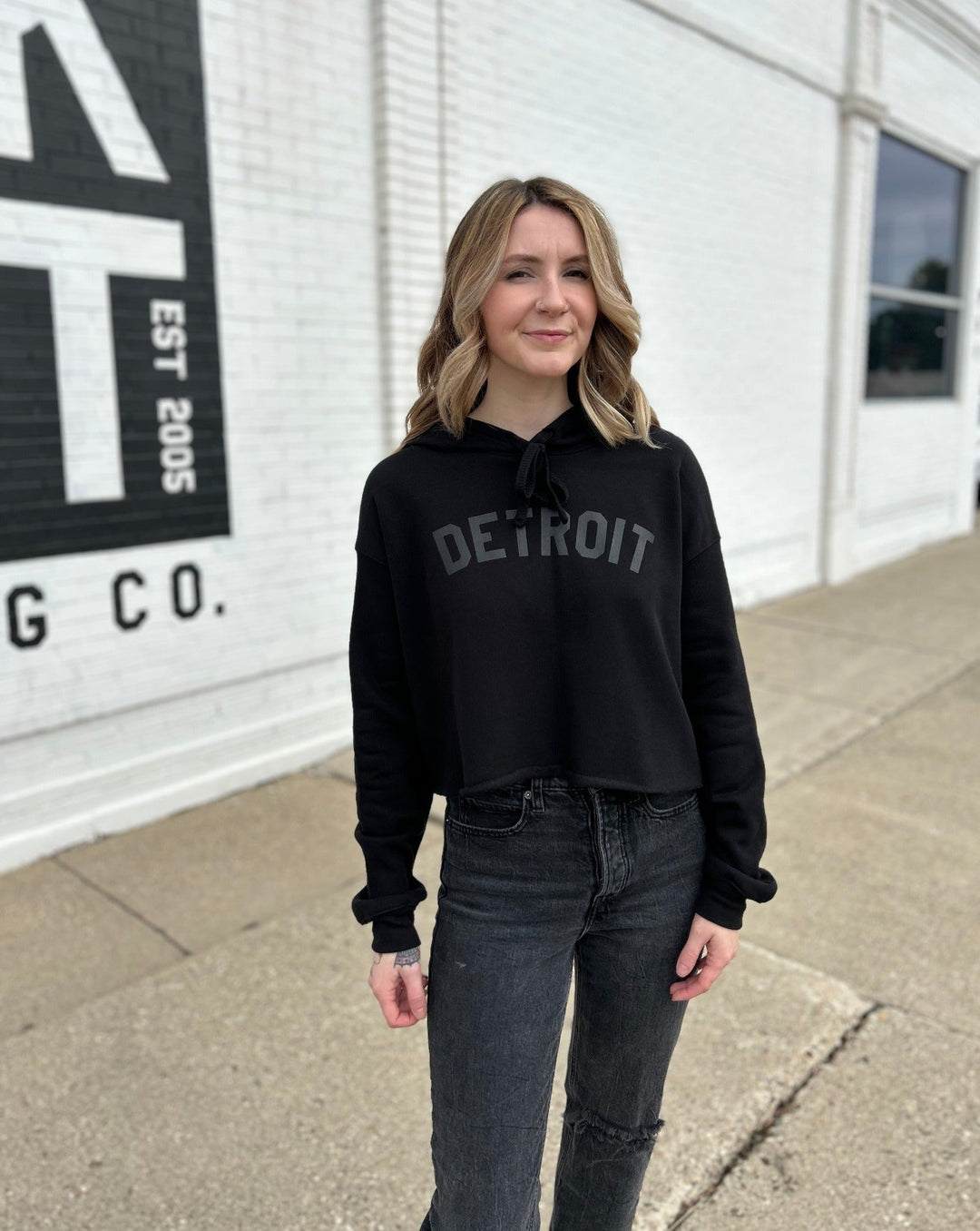 Black on Black Detroit Crop Hoodie