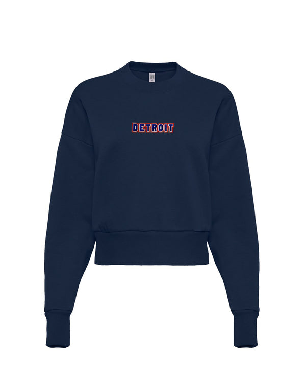 Ink Detroit - Women's Baseball Colorway Patched Boxy Crewneck - Navy