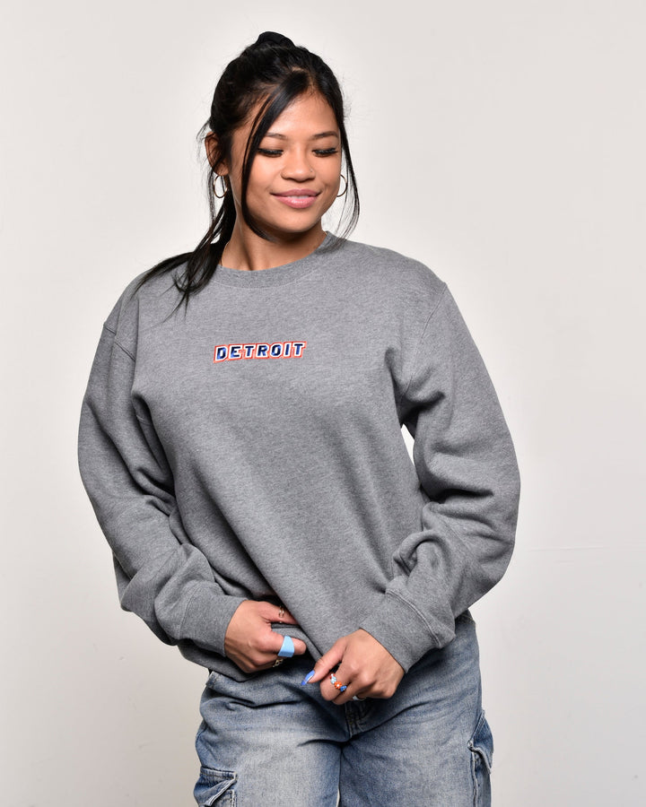 Ink Detroit - Baseball Colorway Embroidered Crewneck Sweatshirt - Heather Gunmetal