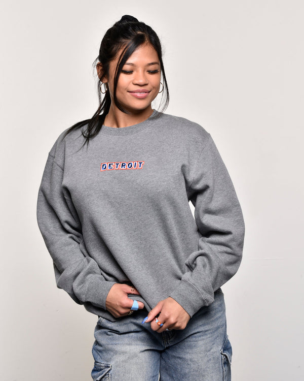 Ink Detroit - Baseball Colorway Patched Crewneck Sweatshirt - Heather Gunmetal