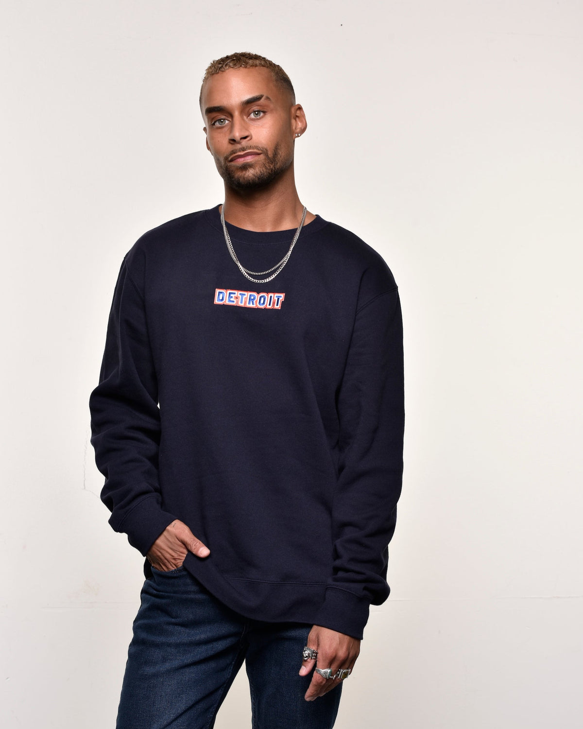 Ink Detroit - Baseball Colorway Embroidered Crewneck Sweatshirt - Navy - Ink Detroit