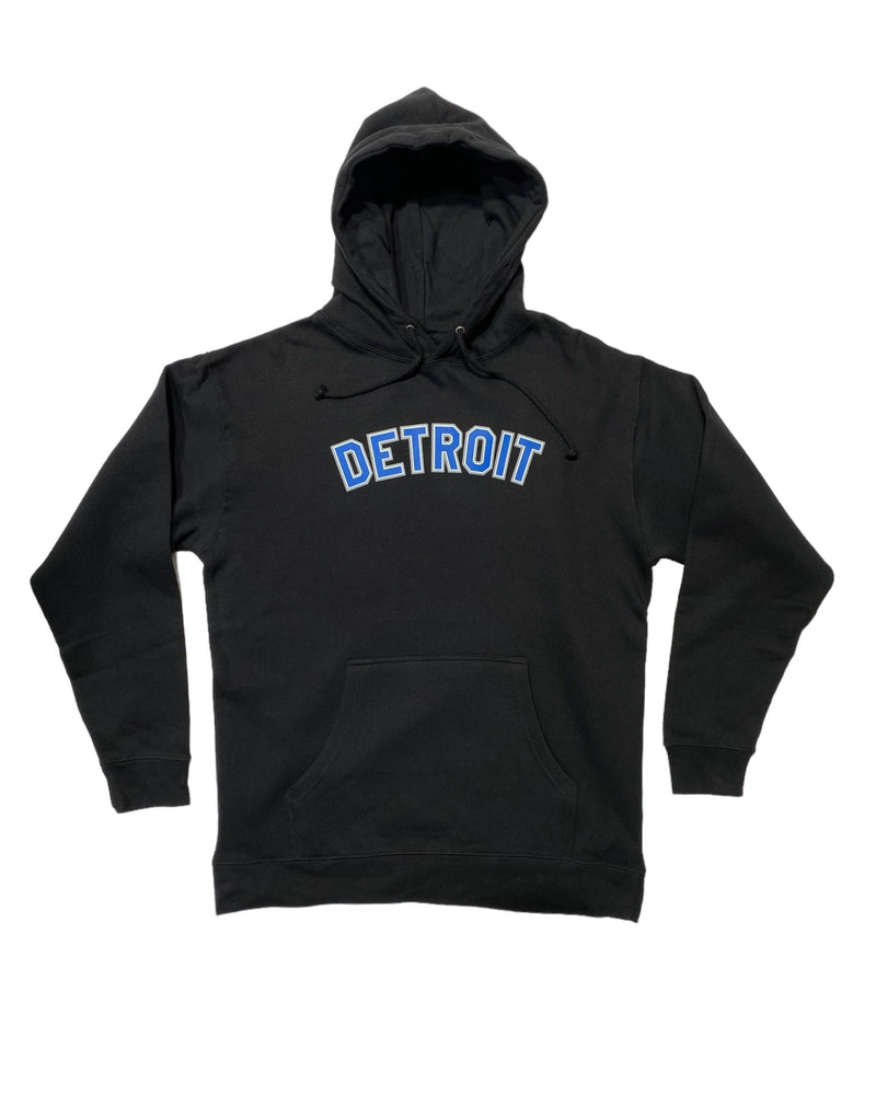 Basic Detroit Black Hoodie with Honolulu blue and silver print