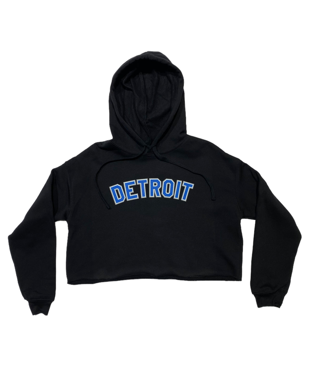 Ink Detroit -Classic Fleece Crop Hoodie - Honolulu blue and Silver print on black - Ink Detroit