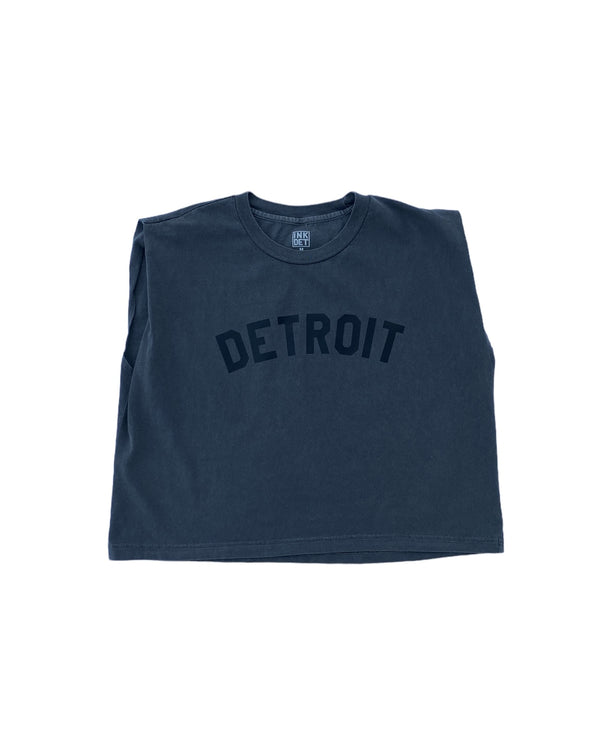 Basic Detroit Black print on Pigment dyed muscle T